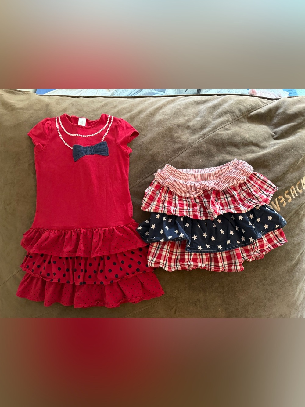Gymboree patriotic July 4th Red and Navy Ruffle Dress AND Star-Print Skirt